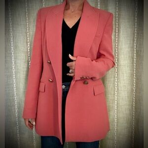 Zara Pink Double-Breasted Blazer with Gold Buttons